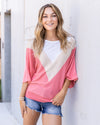 Kathleen Boat Neck Color Block Sweater - Coral