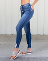 Katya High Rise Distressed Button Fly Jeans - Dark Wash