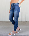 Katya High Rise Distressed Button Fly Jeans - Dark Wash