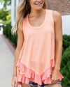 Kayla Waffle Knit Ruffle Hem Tank - Sunrise Orange