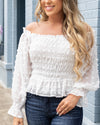 Keaton Smocked Pom Pom Top - White