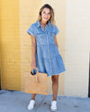 Kinsey Tiered Button Down Denim Dress - Medium Wash