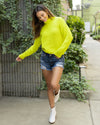 Kylie Cropped Mock Neck Sweater - Electric Yellow
