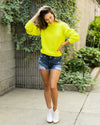 Kylie Cropped Mock Neck Sweater - Electric Yellow