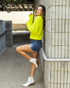 Kylie Cropped Mock Neck Sweater - Electric Yellow