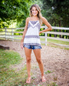 Lainey Printed V-Neck Tank - Off White