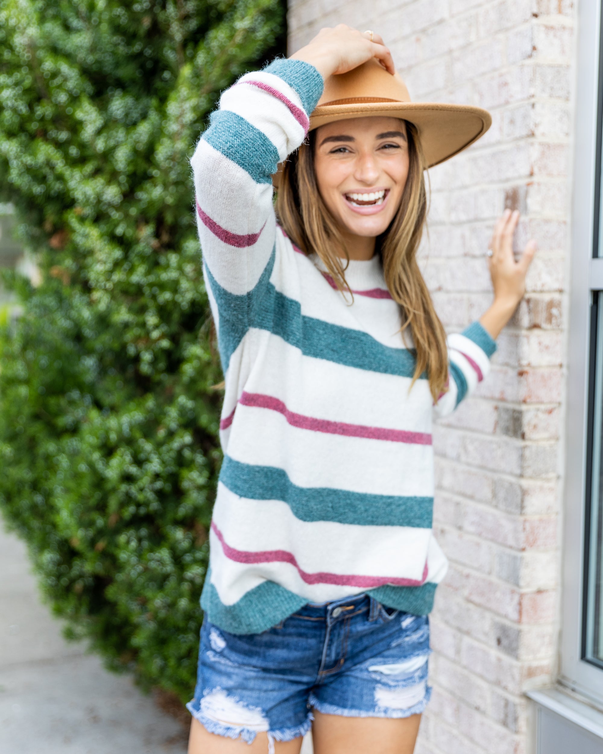 JADE SPOTSTRIPE JUMPER in TEAL MULTI