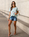 Layne Mixed Media Pocket Top - Light Sage