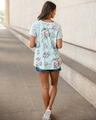 Layne Mixed Media Pocket Top - Light Sage