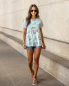 Layne Mixed Media Pocket Top - Light Sage