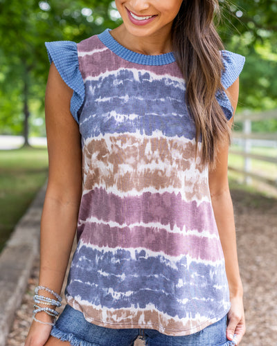 Lilah Dip Dye Stripe Top - Denim Blue