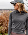 Lizzie Ribbed Cropped Hoodie - Charcoal