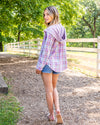 Logan Hooded Plaid Button Down Top - Lavender Multi