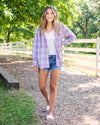Logan Hooded Plaid Button Down Top - Lavender Multi