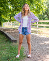 Logan Hooded Plaid Button Down Top - Lavender Multi