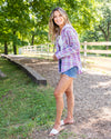Logan Hooded Plaid Button Down Top - Lavender Multi