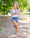 Logan Hooded Plaid Button Down Top - Lavender Multi