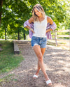 Logan Hooded Plaid Button Down Top - Lavender Multi
