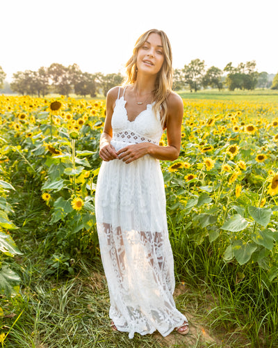 Lyndie Smocked Lace Maxi - Off White
