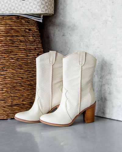 Madison Snakeskin Cowboy Boots - Cream