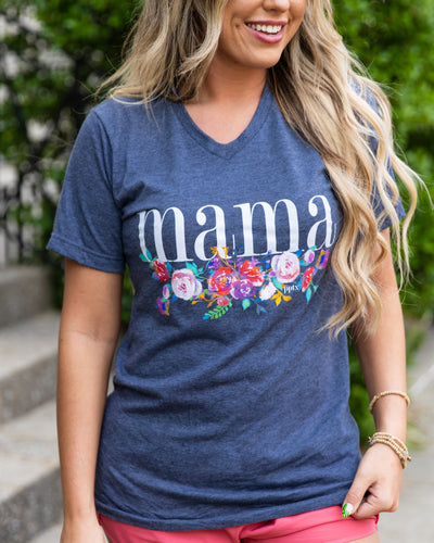 Mama Graphic Tee - Heather Navy