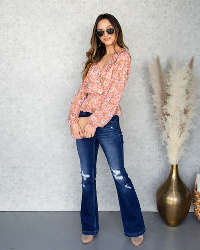 Marcy Smocked Floral Top - Salmon Multi