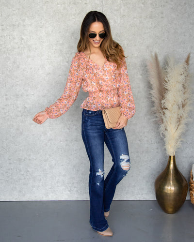 Marcy Smocked Floral Top - Salmon Multi