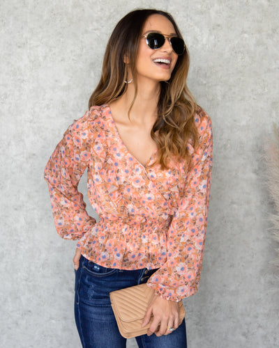 Marcy Smocked Floral Top - Salmon Multi