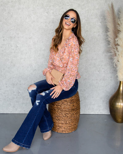 Marcy Smocked Floral Top - Salmon Multi