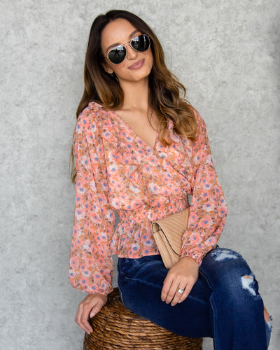 Marcy Smocked Floral Top - Salmon Multi