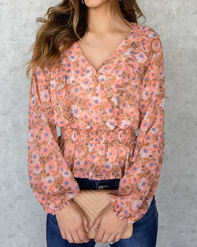 Marcy Smocked Floral Top - Salmon Multi