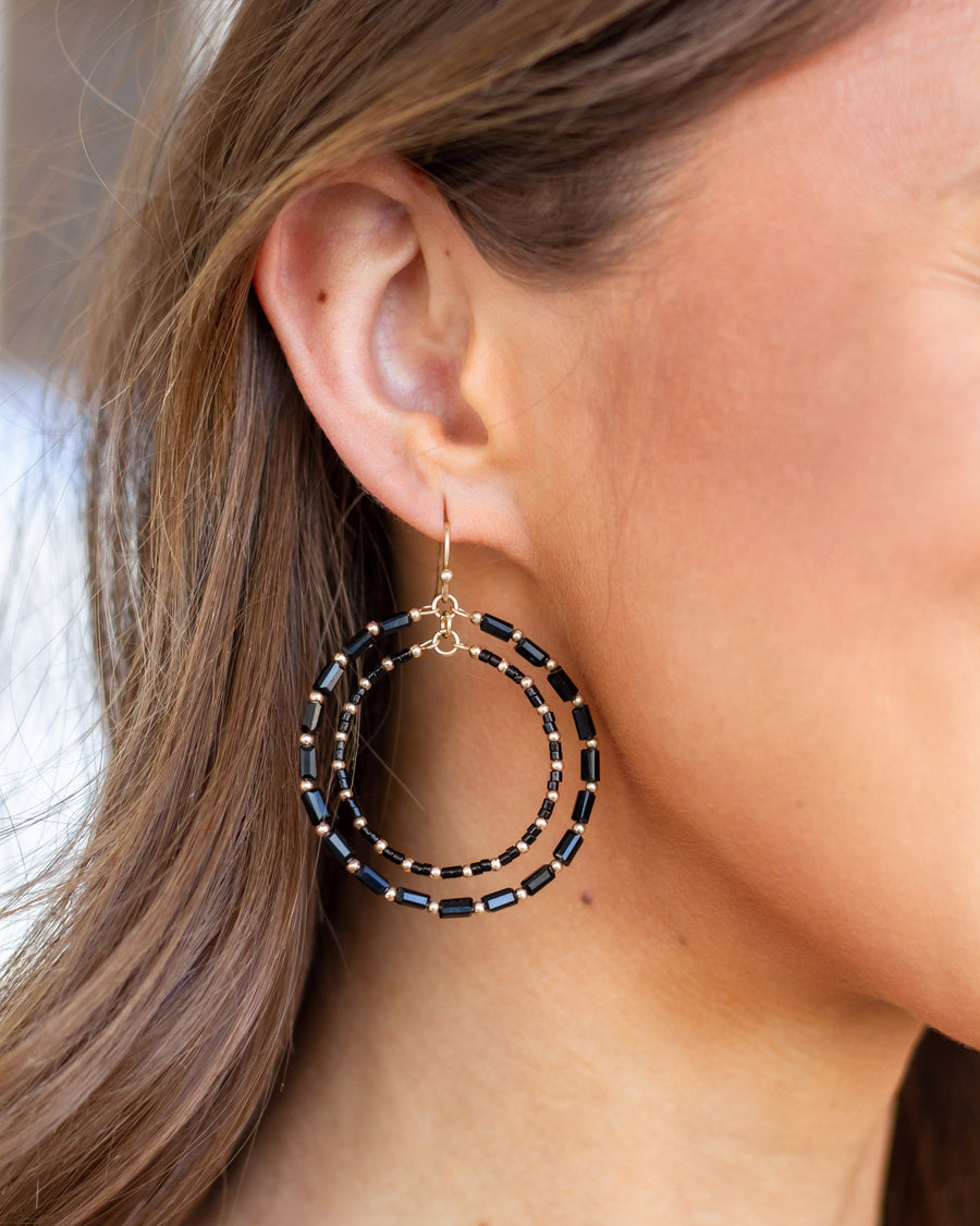 Marie Double Hoop Earrings - Black/Gold