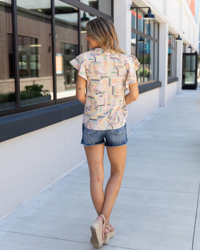Mckinley Multi Print Front Tie Top - Light Salmon