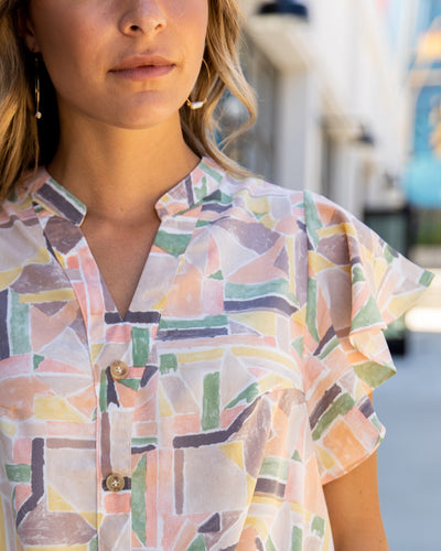 Mckinley Multi Print Front Tie Top - Light Salmon