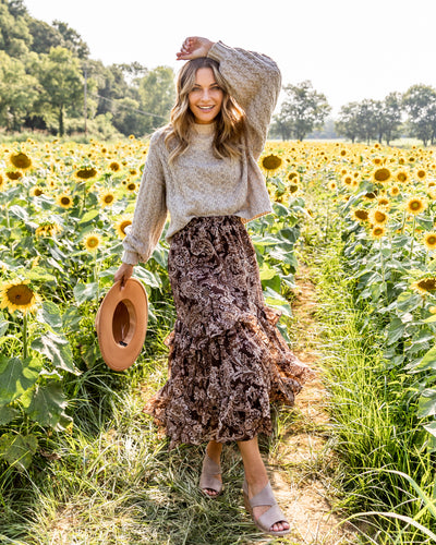 Brina Paisley Ruffle Skirt - Mocha