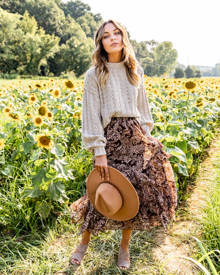 Brina Paisley Ruffle Skirt - Mocha