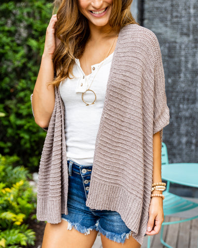 Mila Ribbed Oversized Cardigan - Taupe