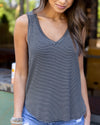 Oceanside V-Neck Tank - Black/Off White