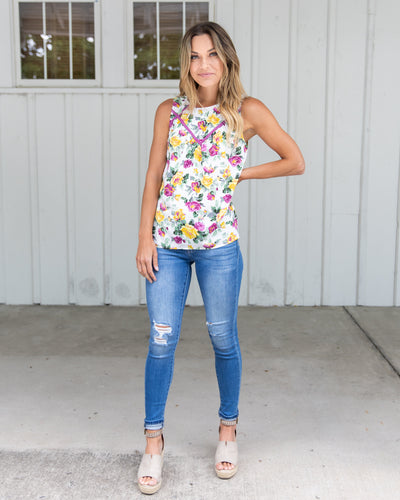 Penni Floral Lace Tank - White