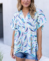 Phoebe Multi Print V-Neck Top - Mint