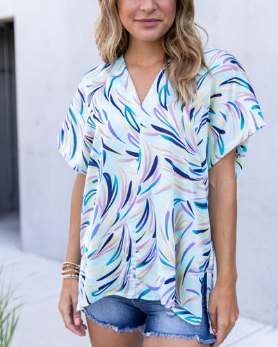 Phoebe Multi Print V-Neck Top - Mint