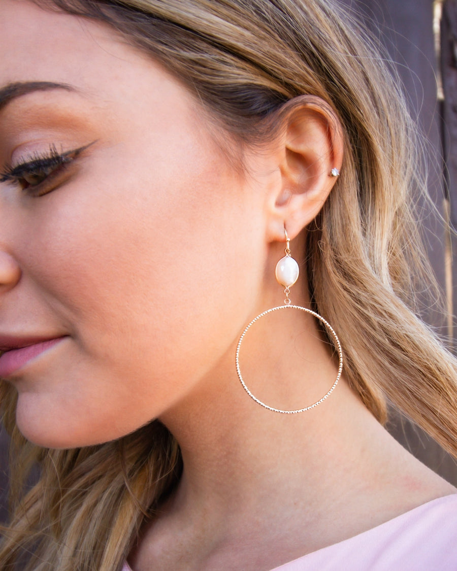 Poppy Druzy Hoop Earrings - Light Blush