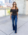 Presley Smocked Off Shoulder Leopard Print Top - Black
