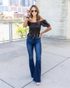 Presley Smocked Off Shoulder Leopard Print Top - Black