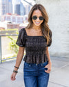 Presley Smocked Off Shoulder Leopard Print Top - Black