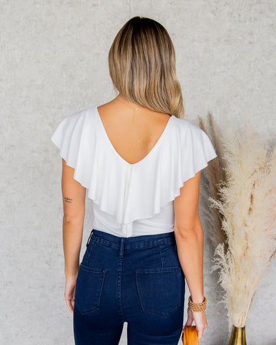Reed Ribbed Ruffle Bodysuit - Off White