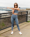 Reese Ribbed Back Cutout Padded Sports Bra - Sea Blue