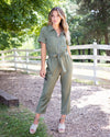 Rosie Zip Up Pocketed Jumpsuit - Olive