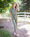 Rosie Zip Up Pocketed Jumpsuit - Olive