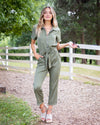 Rosie Zip Up Pocketed Jumpsuit - Olive